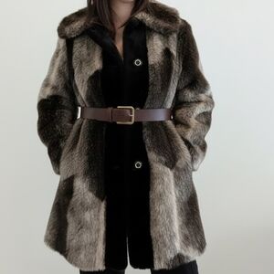 Vintage Patchwork Faux Fur Coat Daisy Jones 70s Penny Lane Mob Wife Glam S/M